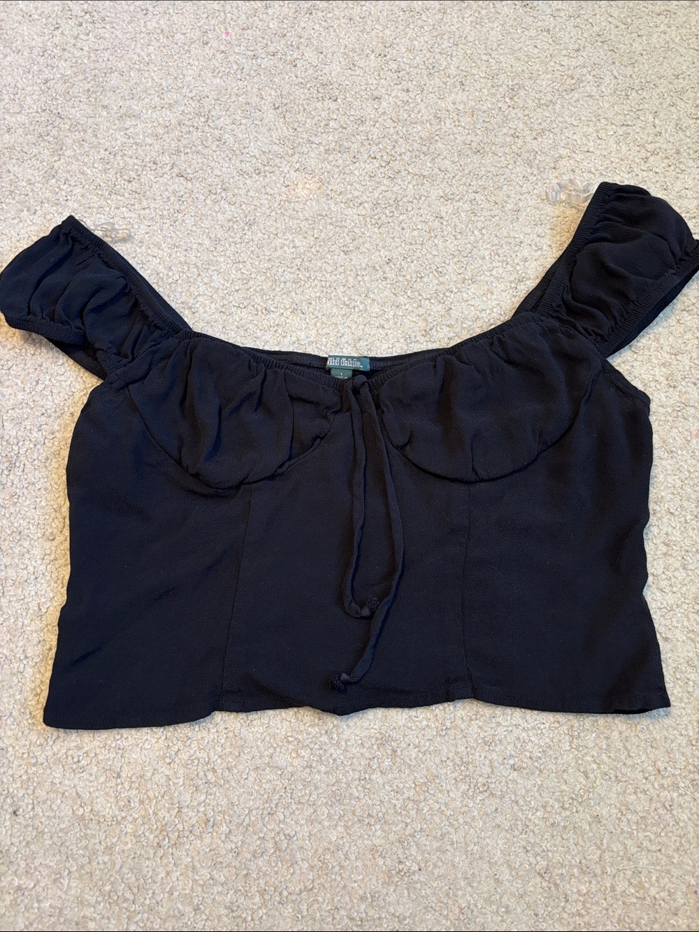 wild fable Black Off-the-Shoulder Tie Front Crop Top